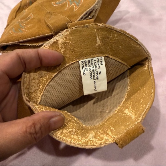 Dingo Tan Suede Heeled Boots with Blue Accents - Picture 8 of 11